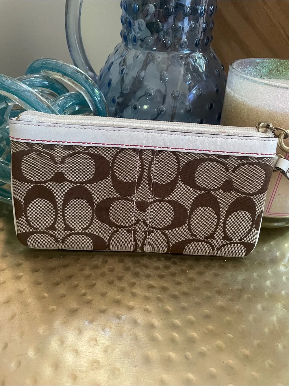 Coach Poppy Signature Floral Canvas and Leather Wristlet Floral Applique Rare